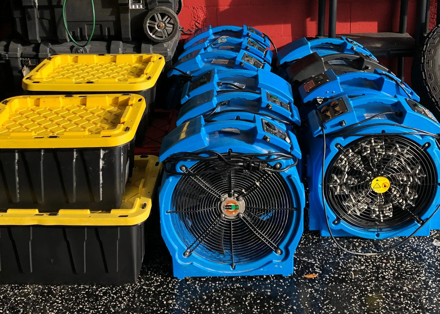 Bed bug heat treatment equipment set up for a Webenex service